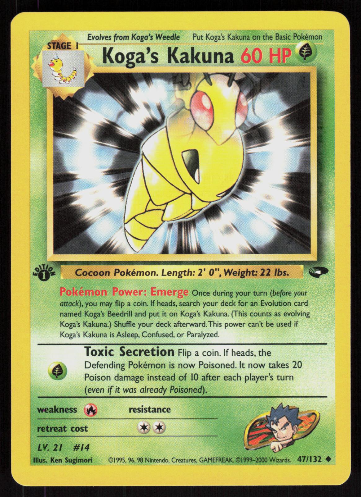 Pokemon Koga's Kakuna 47/132 Gym Challenge Uncommon 1st Edition Near Mint