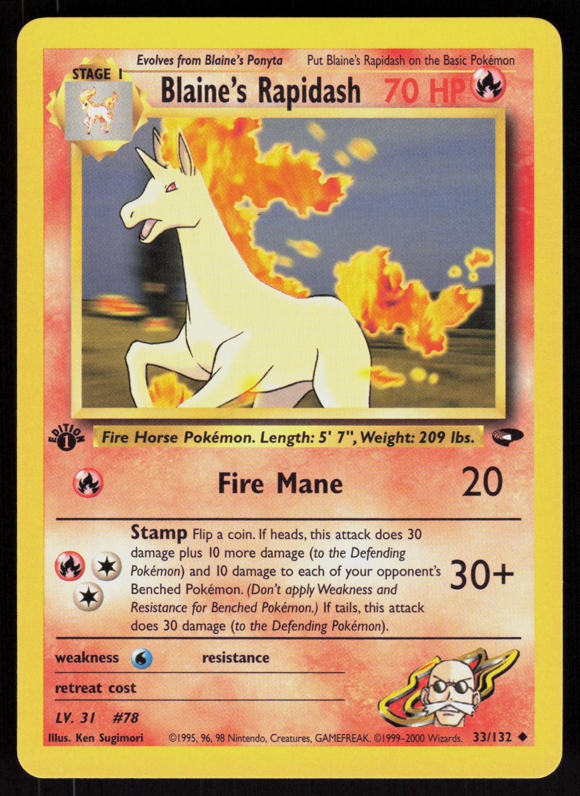 Pokemon Blaine's Rapidash 33/132 Gym Challenge Uncommon 1st Edition Near Mint