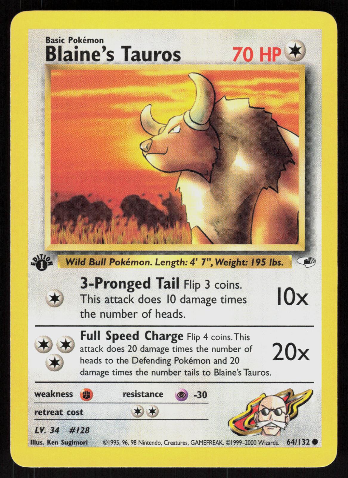 Pokemon Blaine's Tauros 64/132 Gym Heroes Common Near Mint