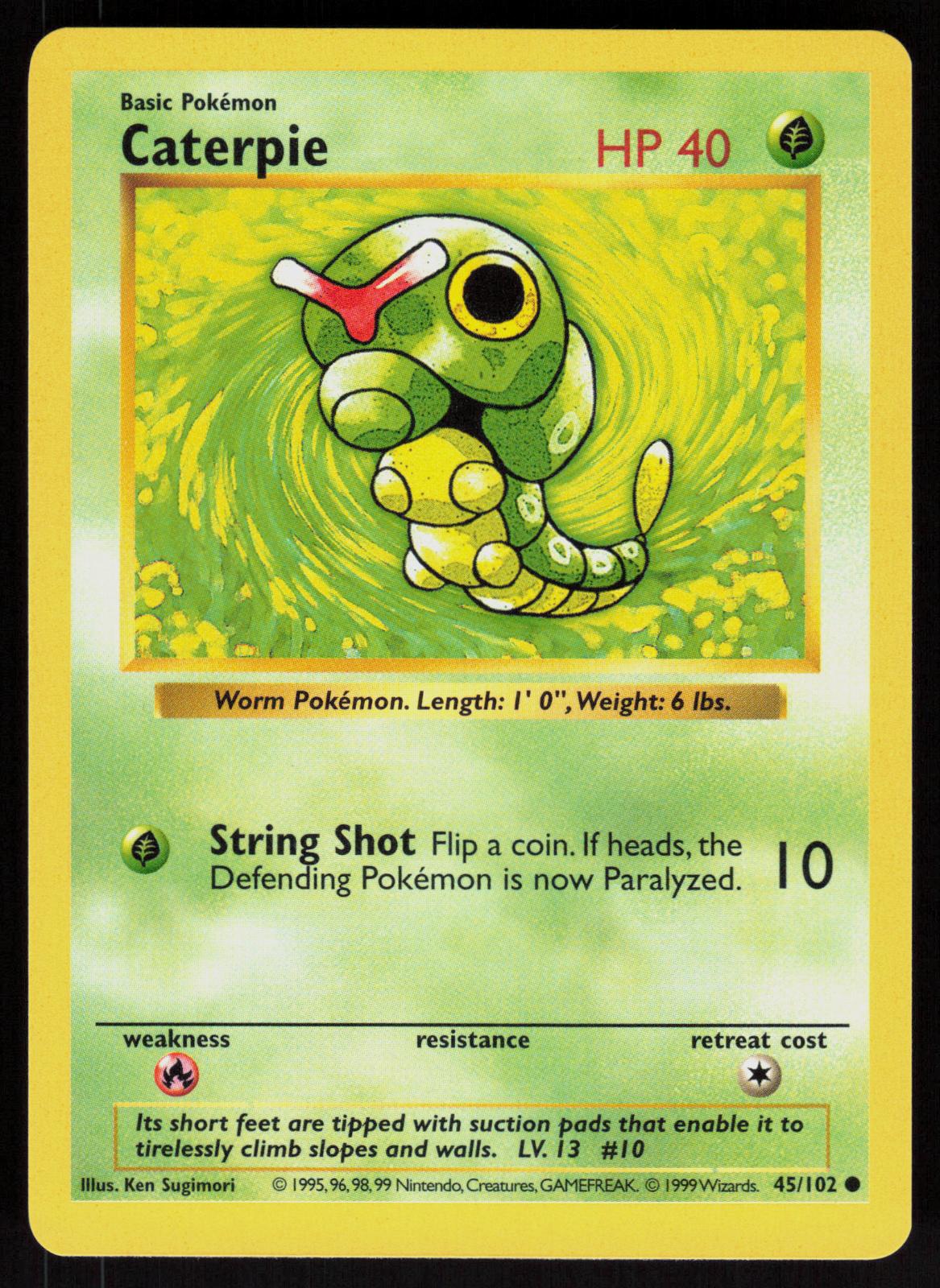 Pokemon Caterpie 45/102 Base Set Shadowless Common Near Mint
