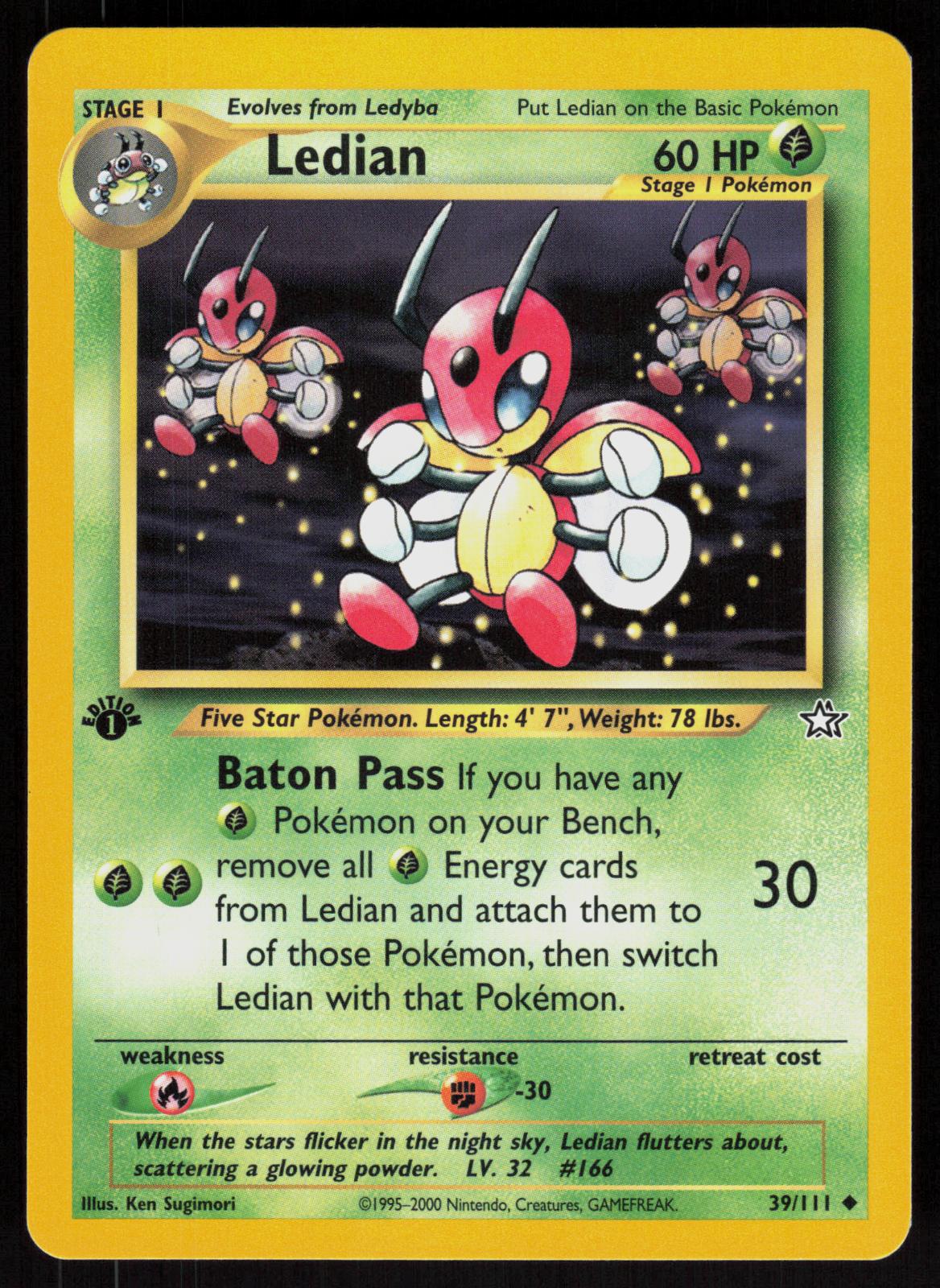 Pokemon Ledian 39/111 Neo Genesis Uncommon 1st Edition Near Mint