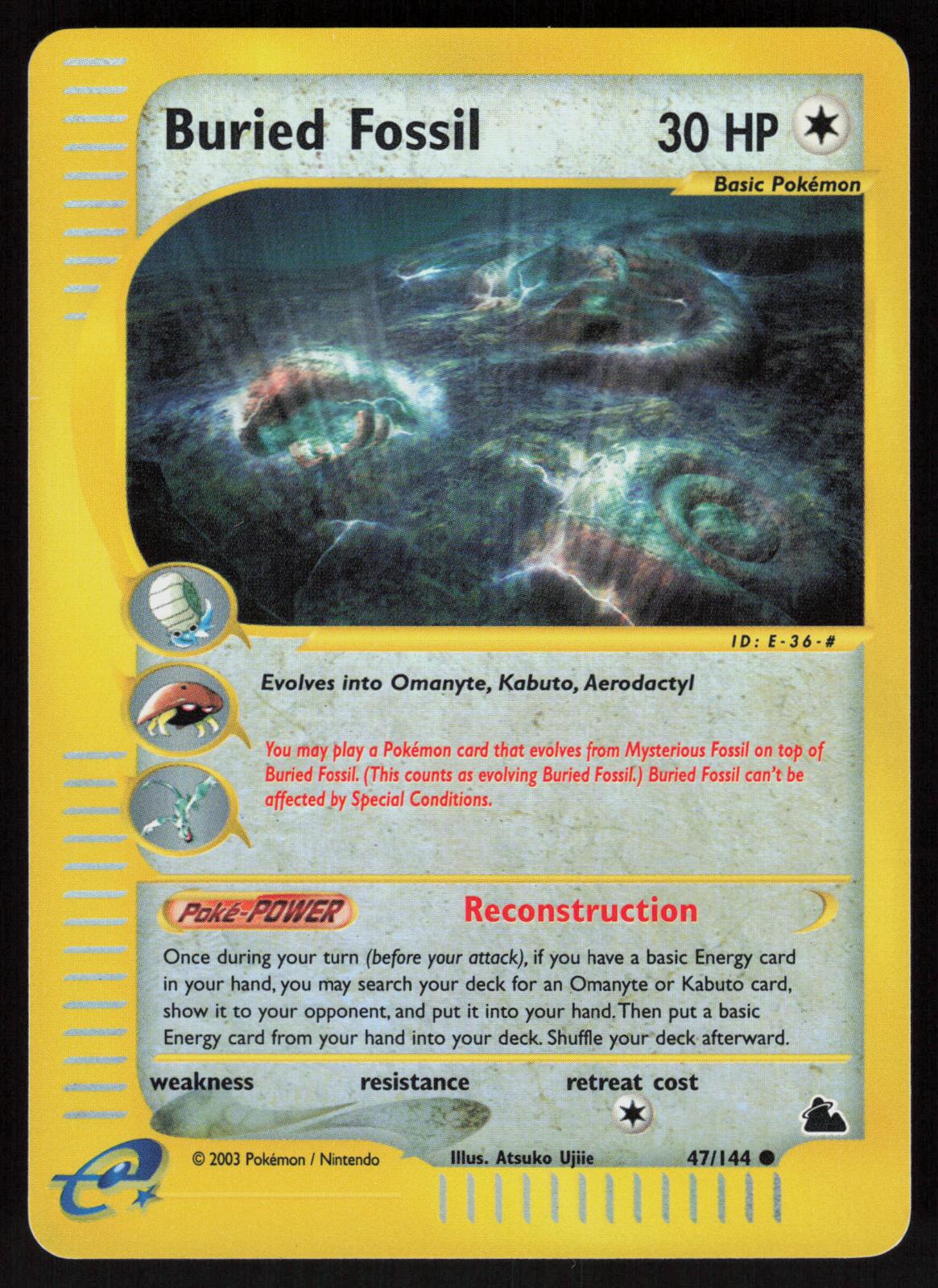 Pokemon Buried Fossil 47/144 Skyridge Common Reverse Holo Near Mint