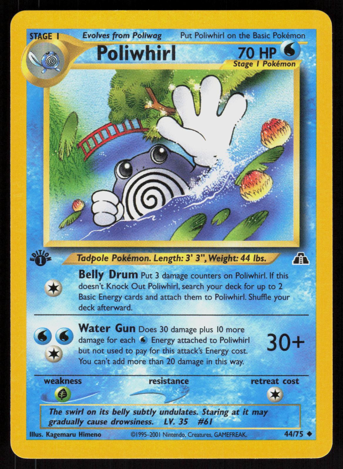 Pokemon Poliwhirl 44/75 Neo Discovery Uncommon 1st Edition Near Mint