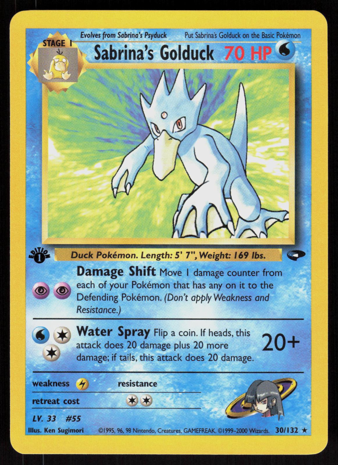 Pokemon Sabrina's Golduck 30/132 Gym Challenge Rare 1st Edition Near Mint