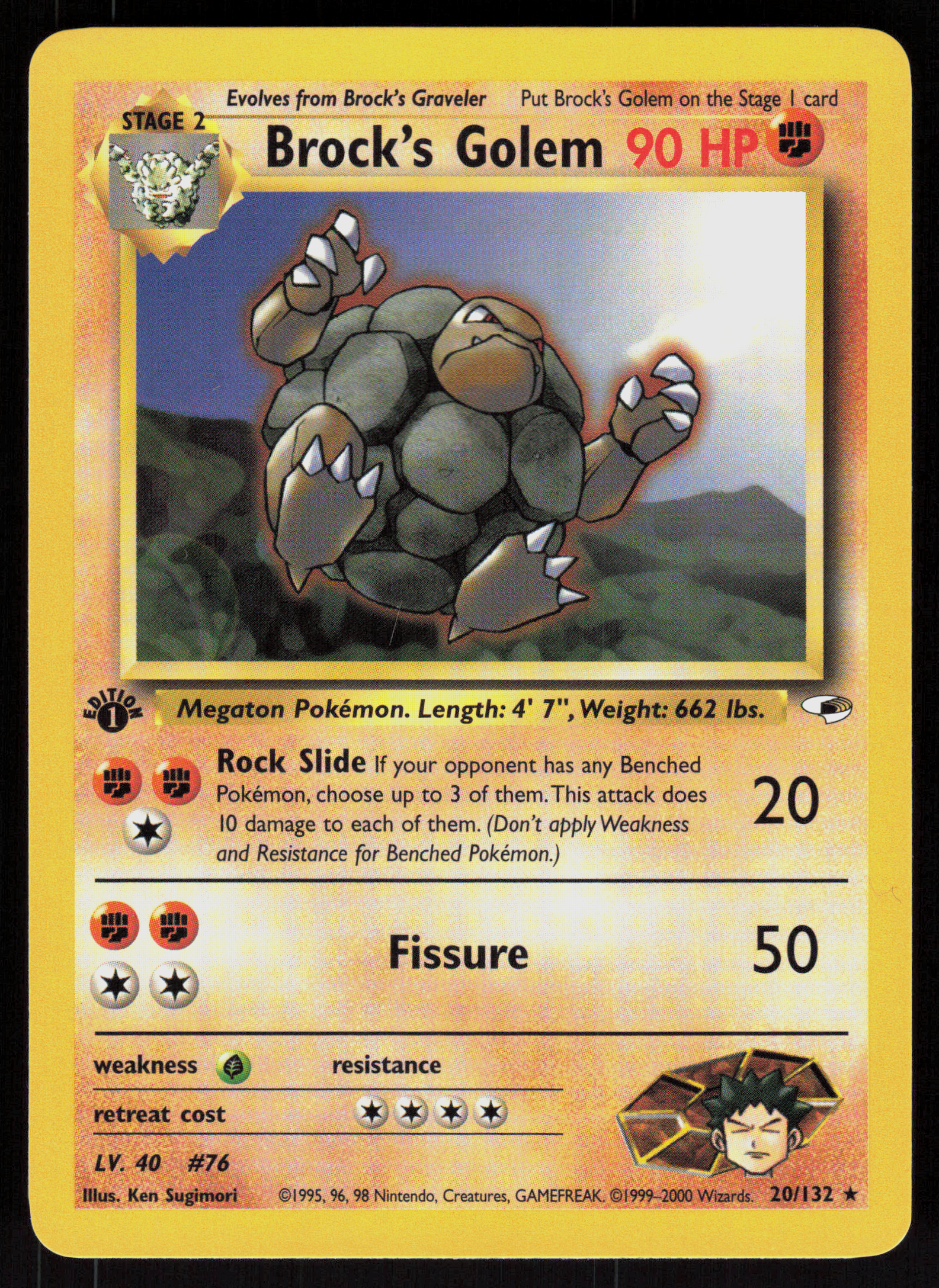 Pokemon Brock's Golem 20/132 Gym Heroes Rare 1st Edition Near Mint