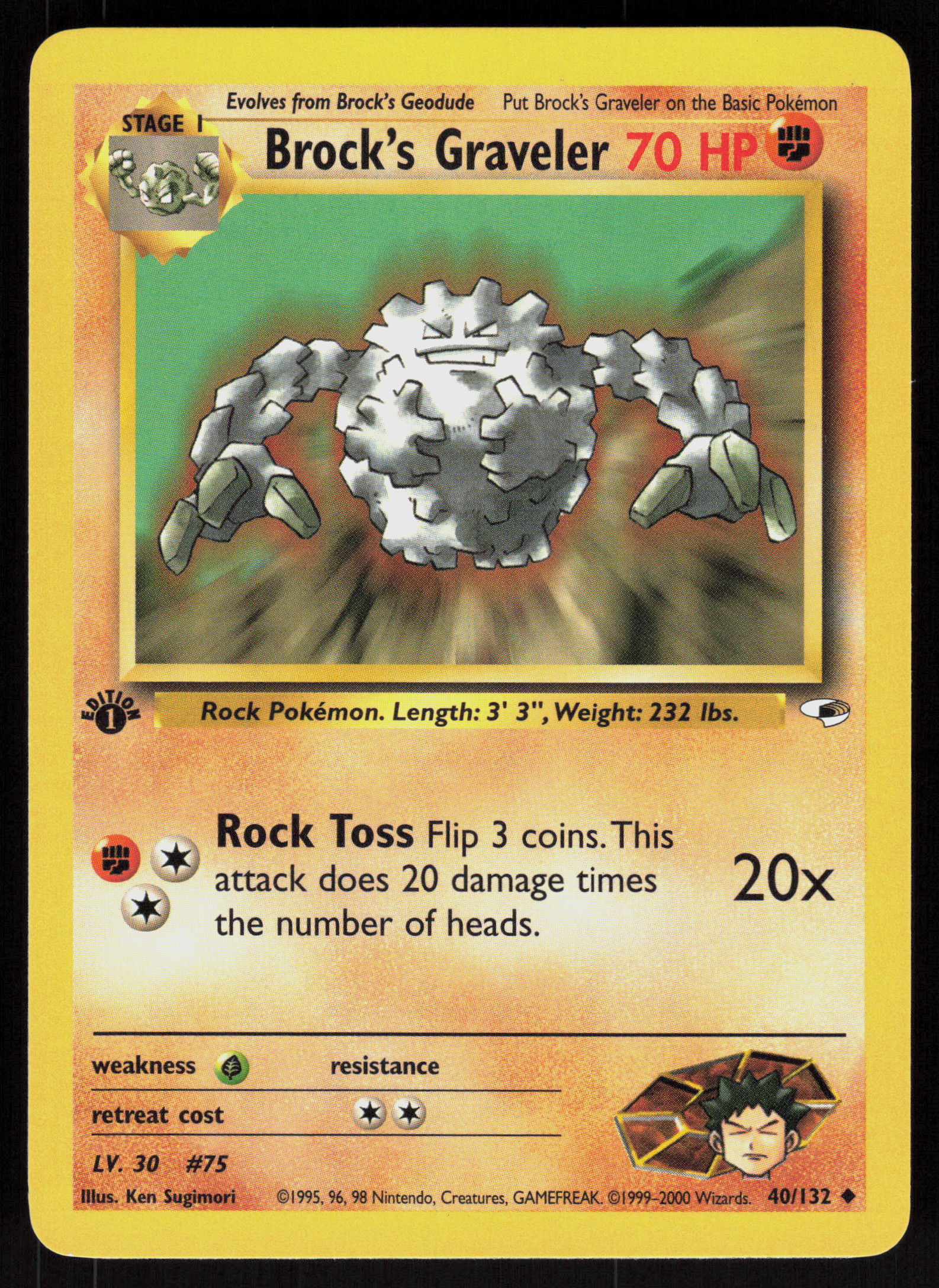 Pokemon Brock's Graveler 40/132 Gym Heroes Uncommon 1st Edition Near Mint