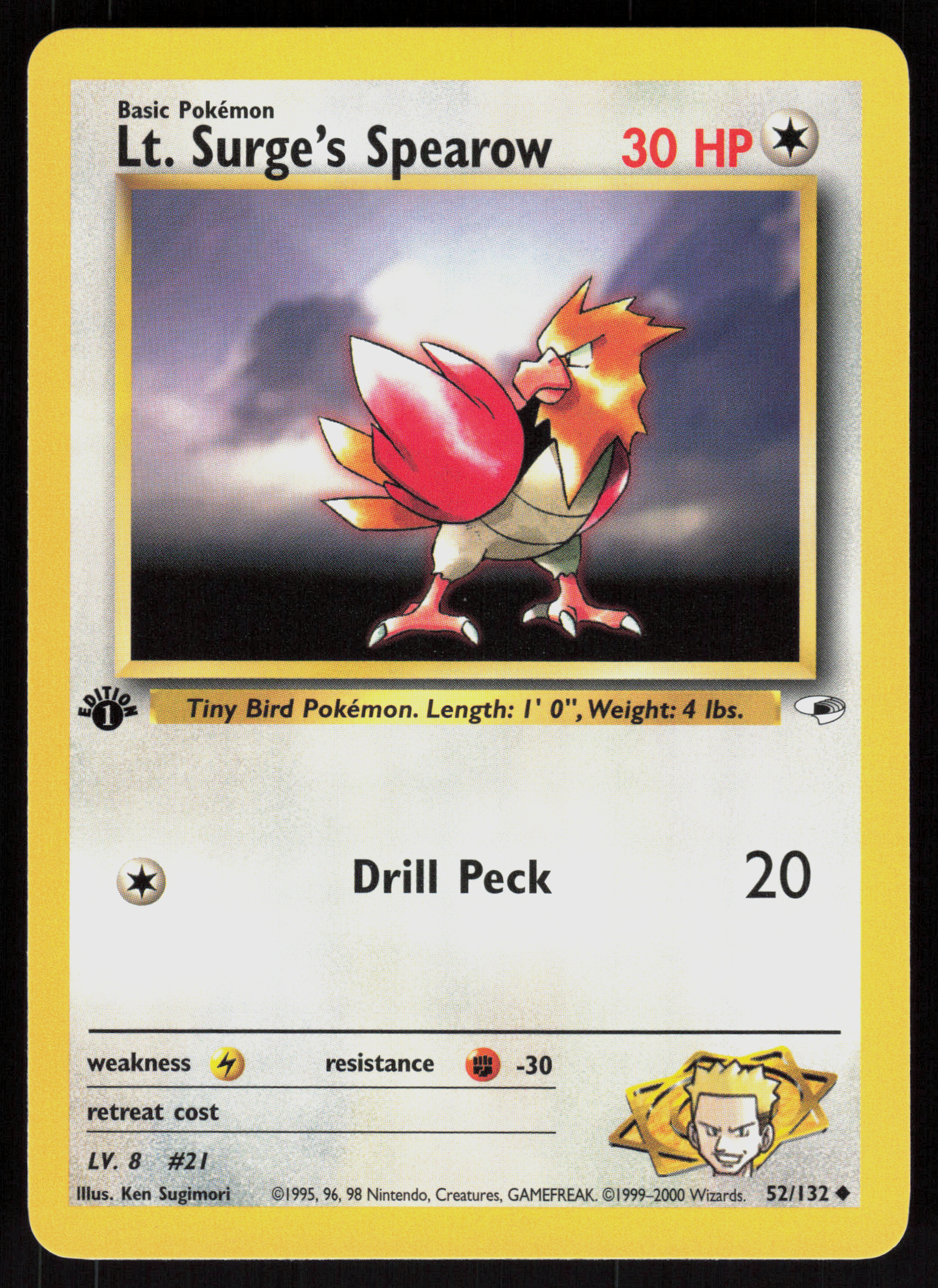 Pokemon Lt. Surge's Spearow 52/132 Gym Heroes Uncommon 1st Edition Near Mint