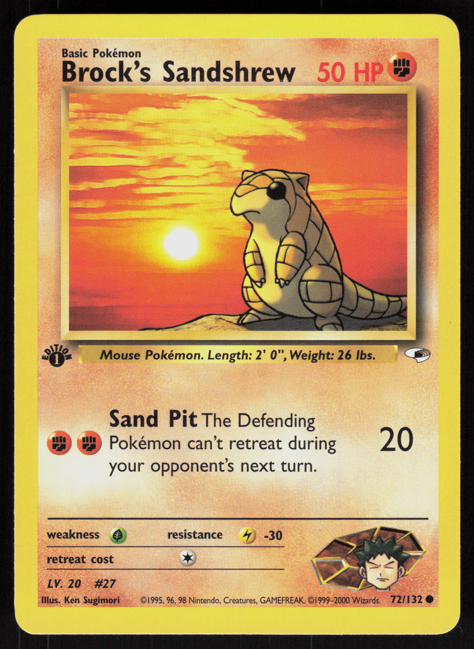 Pokemon Brock's Sandshrew 72/132 Gym Heroes Common 1st Edition Near Mint