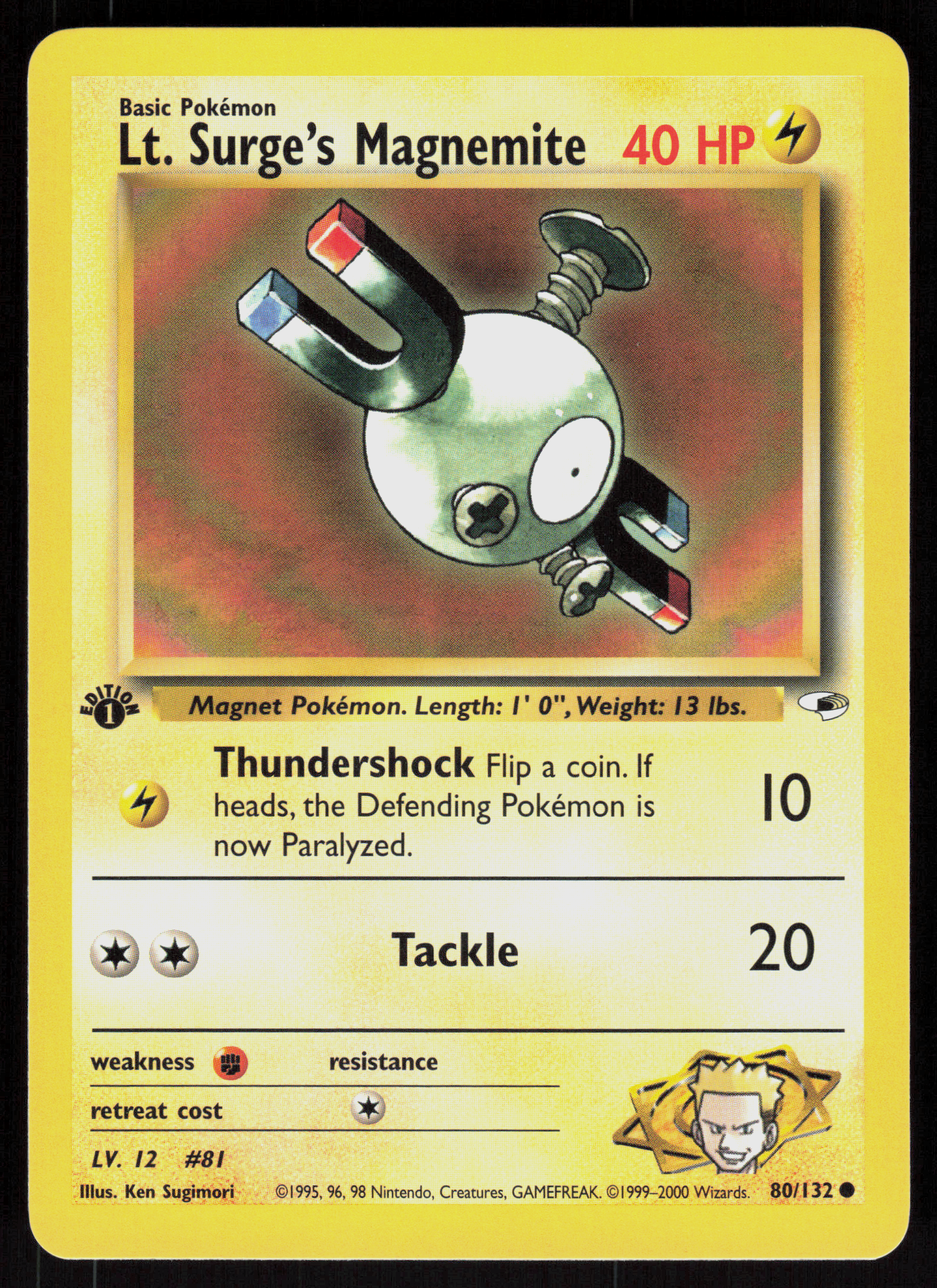 Pokemon Lt. Surge's Magnemite 80/132 Gym Heroes Common 1st Edition Near Mint