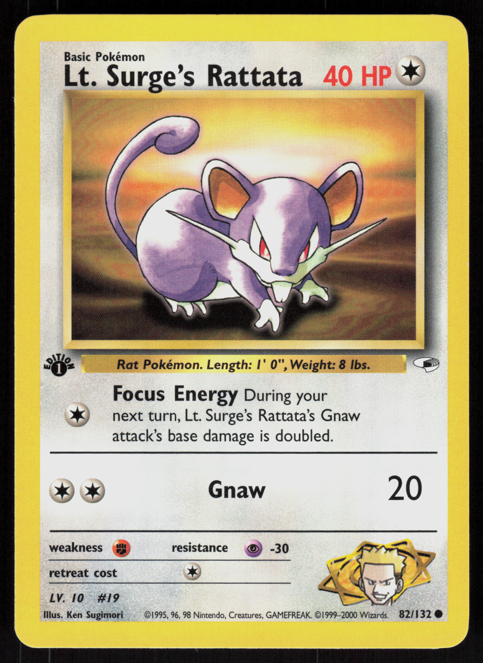 Pokemon Lt. Surge's Rattata 82/132 Gym Heroes Common 1st Edition Near Mint