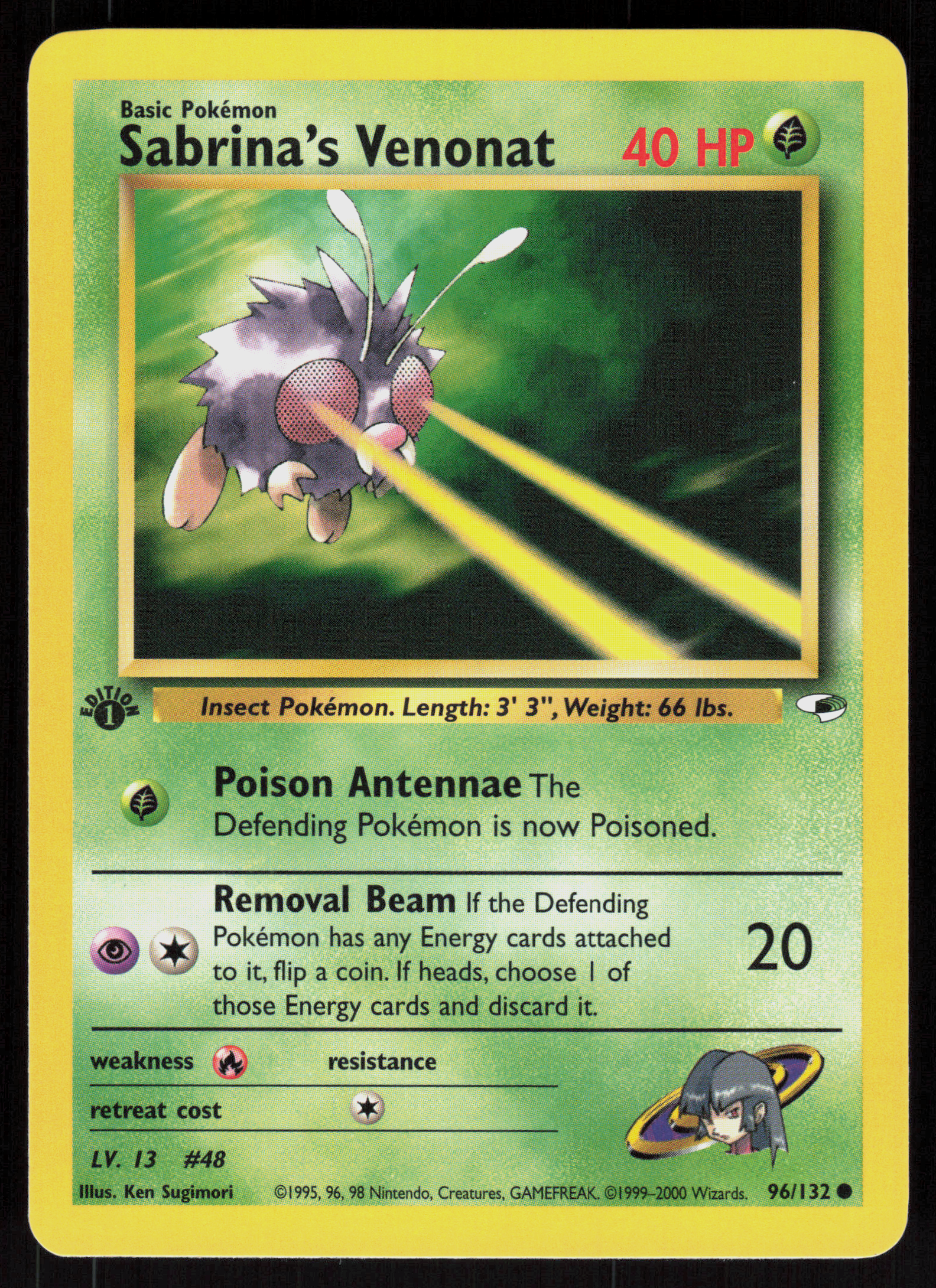 Pokemon Sabrina's Venonat 96/132 Gym Heroes Common 1st Edition Near Mint