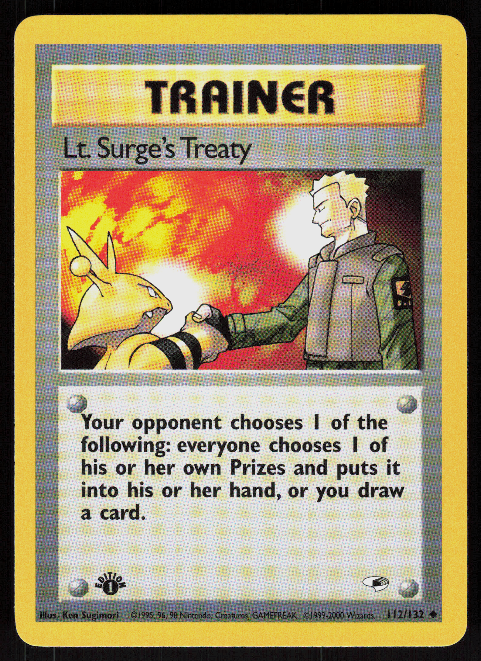 Pokemon Lt. Surge's Treaty 112/132 Gym Heroes Uncommon 1st Edition Near Mint