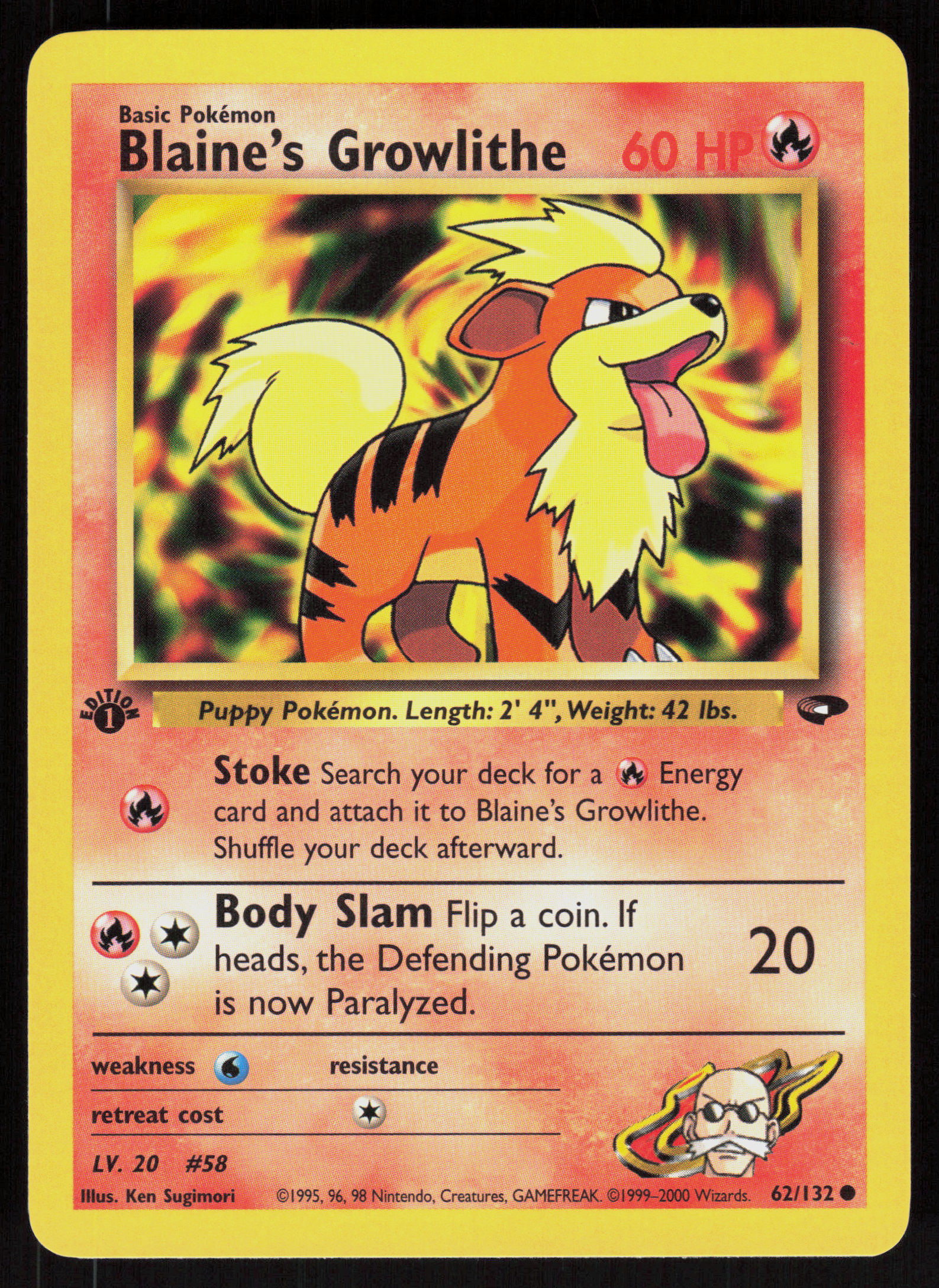 Pokemon Blaine's Growlithe 62/132 Gym Challenge Common 1st Edition Near Mint