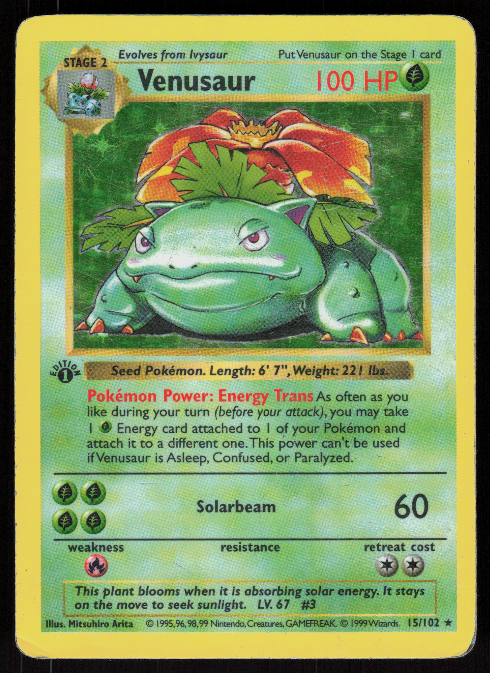 Pokemon Venusaur 15/102 Base Set Holo 1st Edition Heavily Played - Dent / Crease / Mark