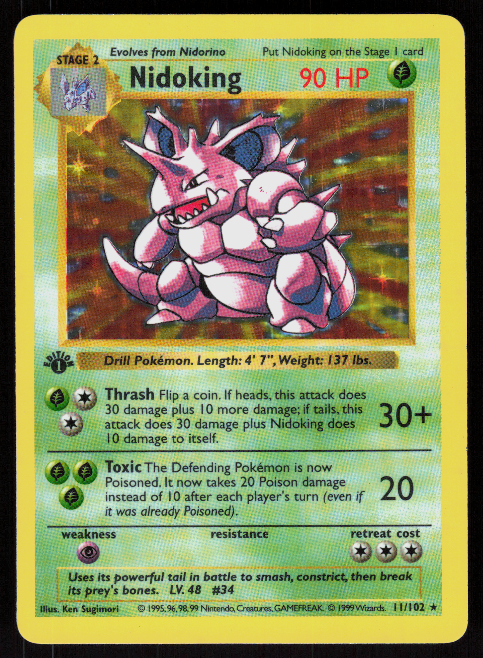 Pokemon Nidoking 11/102 Base Set Holo Rare 1st Edition Lightly Played
