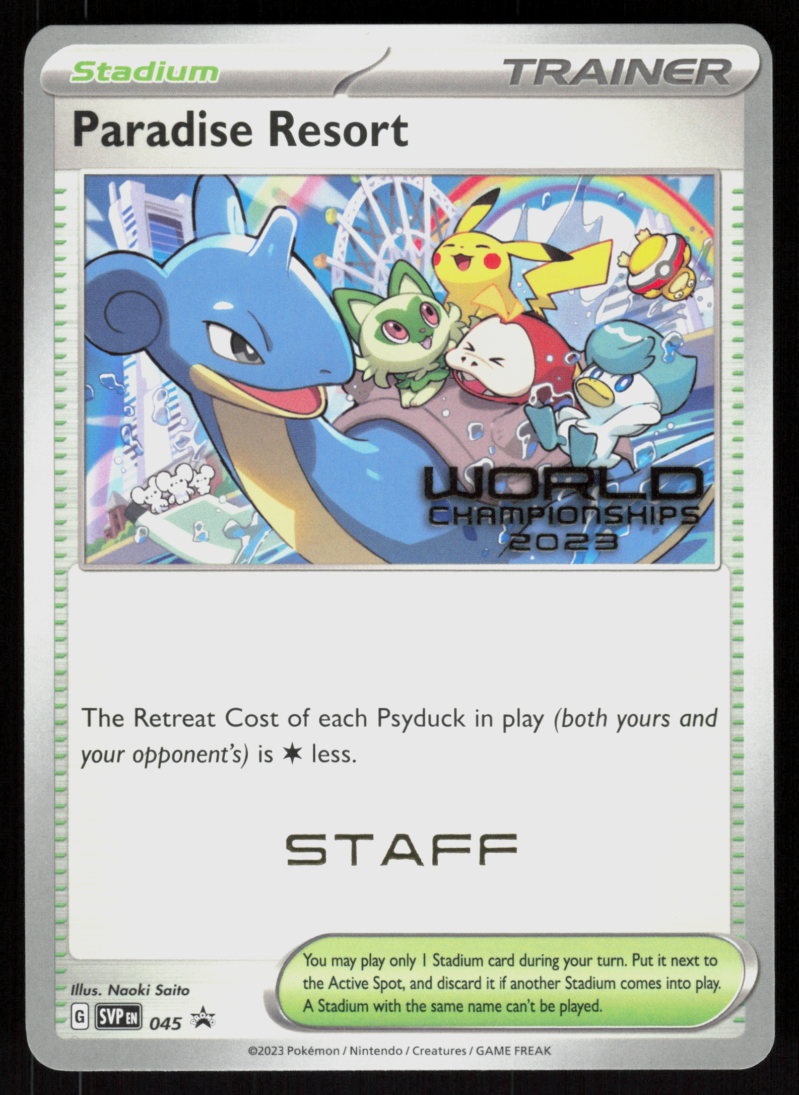 Pokemon ENGLISH Paradise Resort 045 SV Worlds 2023 STAFF Promo Near Mint