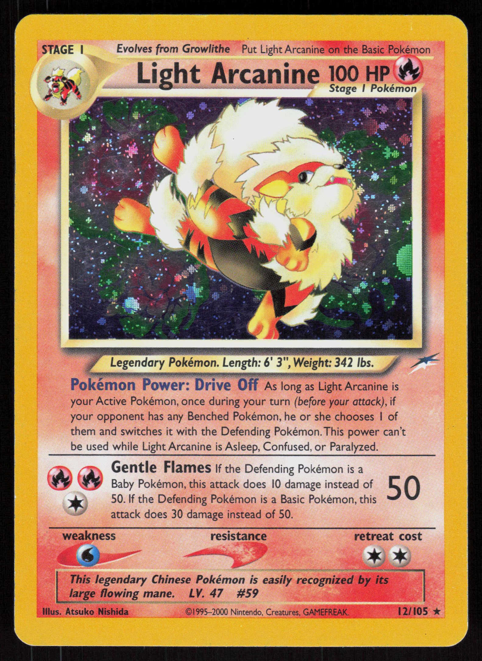 Pokemon Light Arcanine 12/105 Neo Destiny Holo Rare Moderately Played