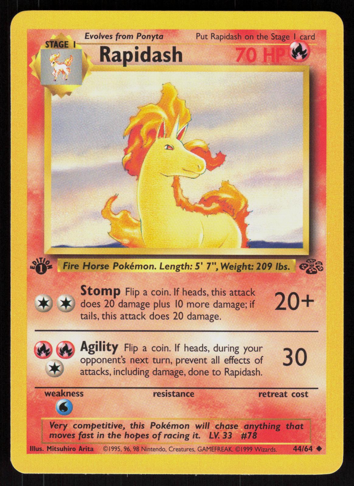 Pokemon Rapidash 44/64 Jungle Uncommon 1st Edition Near Mint