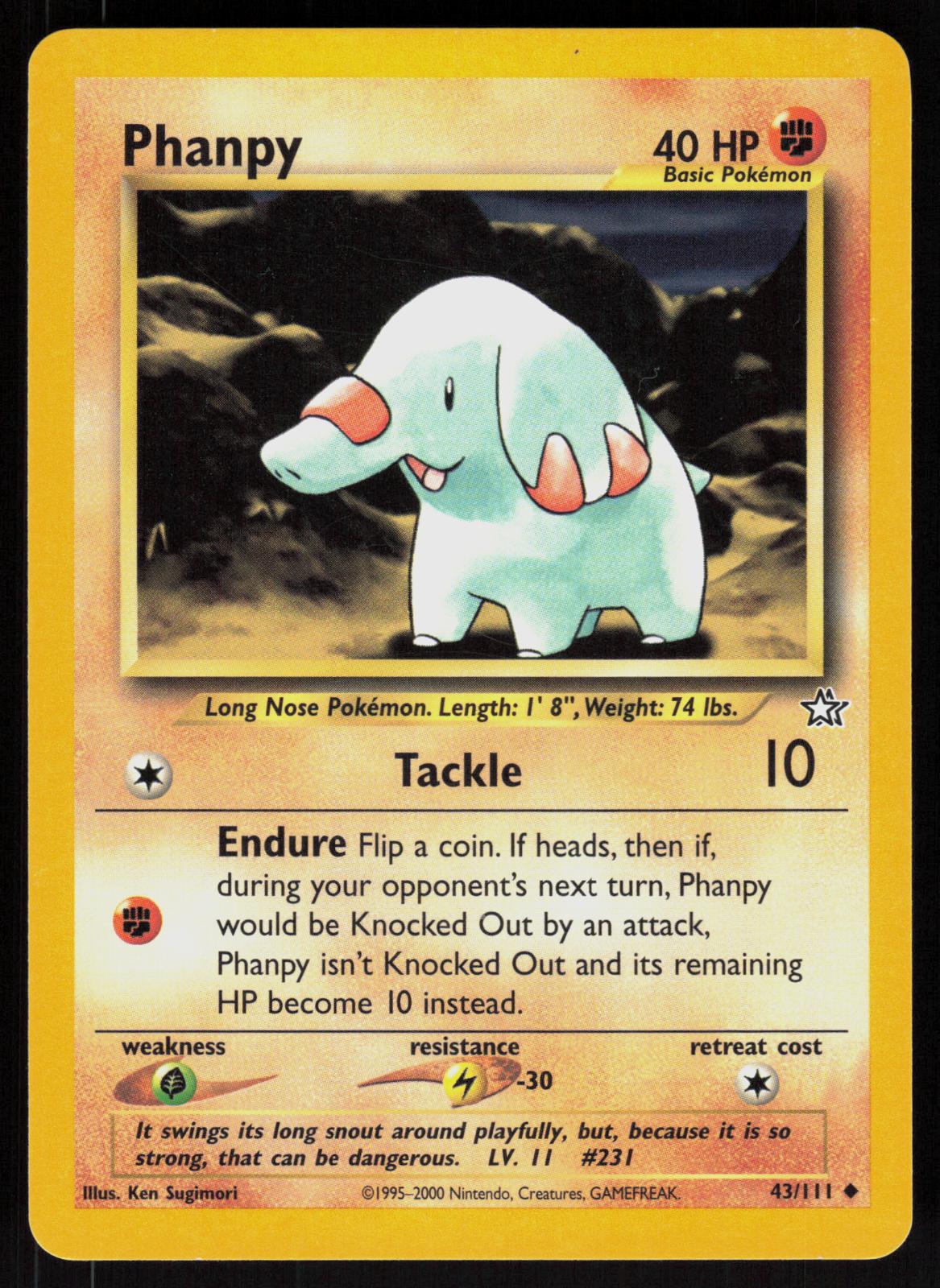 Pokemon Phanpy 43/111 Neo Genesis Uncommon Near Mint