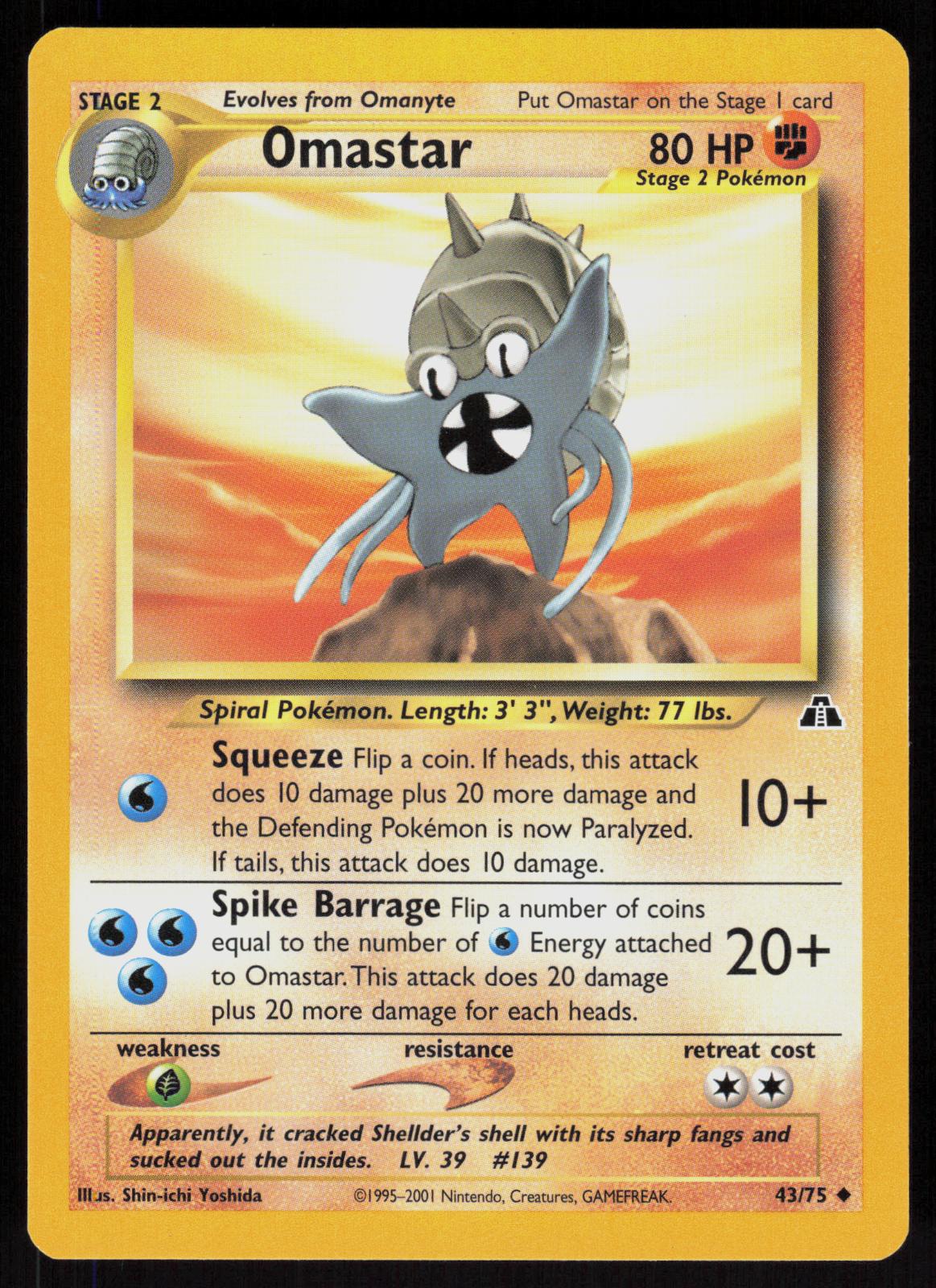 Pokemon Omastar 43/75 Neo Discovery Uncommon Near Mint