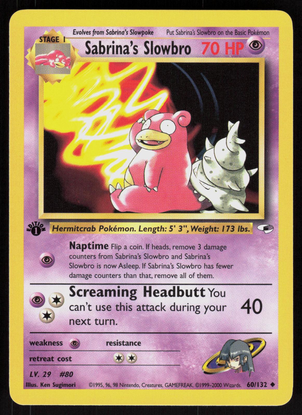 Pokemon Sabrina's Slowbro 60/132 Gym Heroes Uncommon Near Mint
