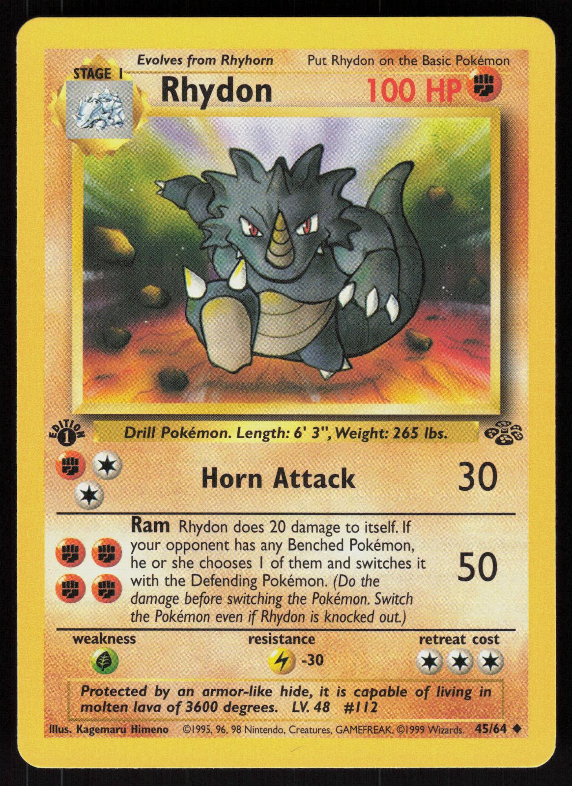 Pokemon Rhydon 45/64 Jungle Uncommon 1st Edition Near Mint