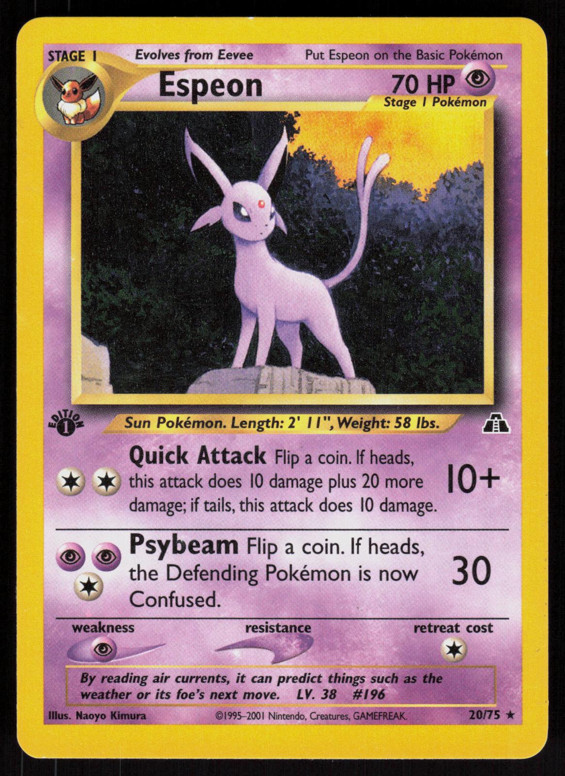 Pokemon Espeon 20/75 Neo Discovery Rare 1st Edition Near Mint
