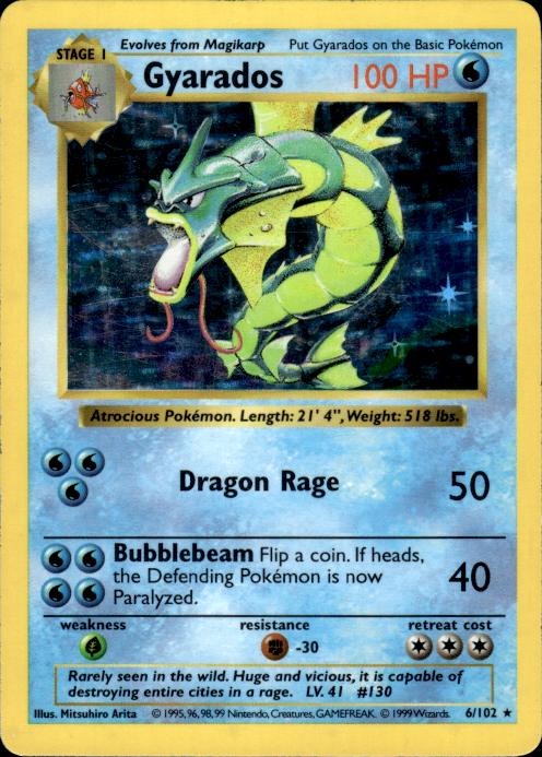 Pokemon Gyarados 6/102 Base Set Shadowless Holo Rare Heavily Played