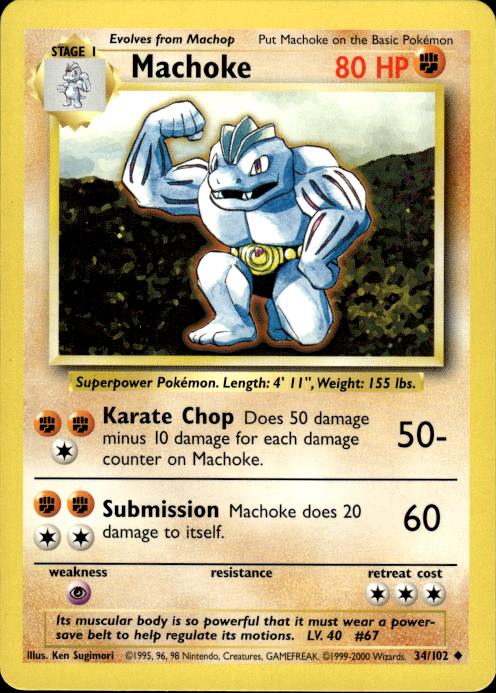 Pokemon Machoke 34/102 Base Set 4th Print 1999-2000 Uncommon Near Mint