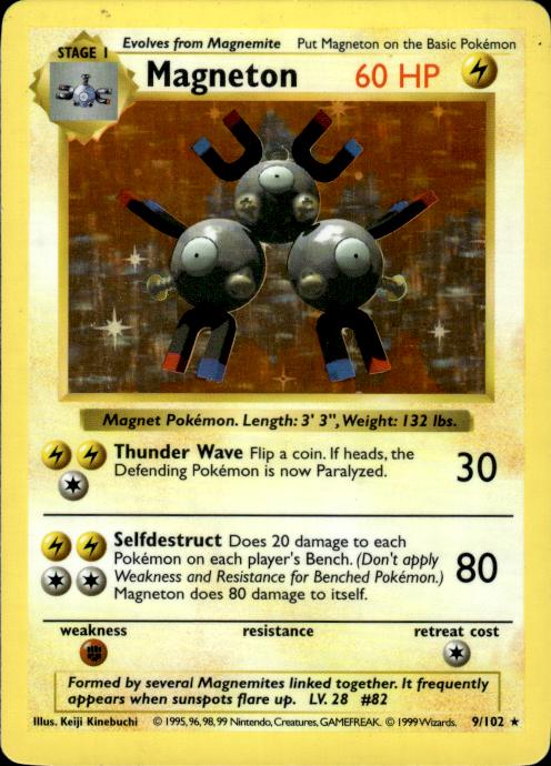Pokemon Magneton 9/102 Base Set Shadowless Holo Rare Heavily Played