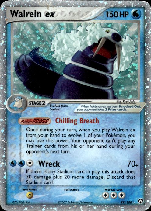 Walrein ex 99/108 Holo Rare EX Power Keepers Pokemon Heavily Played - Creased