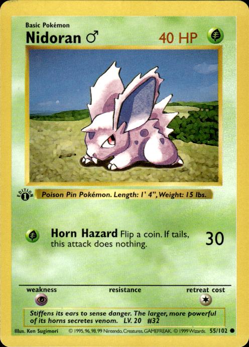 Pokemon Nidoran M 55/102 Base Set Common 1st Edition Lightly Played