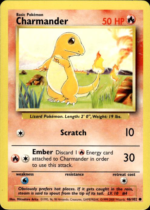 Pokemon Charmander 46/102 Base Set 4th Print 1999-2000 Common Near Mint