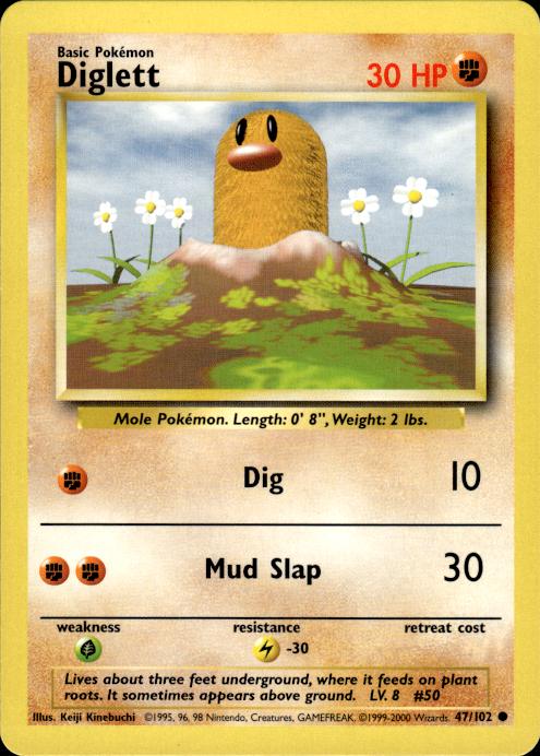 Pokemon Diglett 47/102 Base Set 4th Print 1999-2000 Common Near Mint
