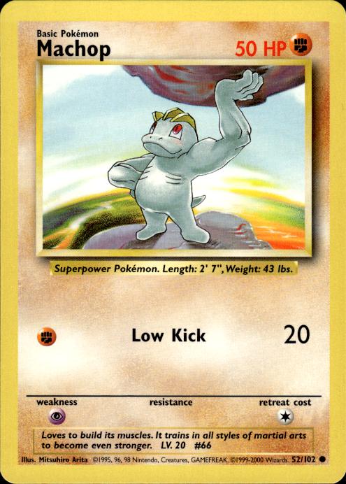 Pokemon Machop 52/102 Base Set 4th Print 1999-2000 Common Near Mint
