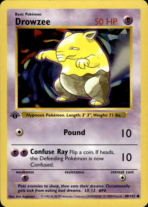 Pokemon Drowzee 49/102 Base Set Common 1st Edition Moderately Played