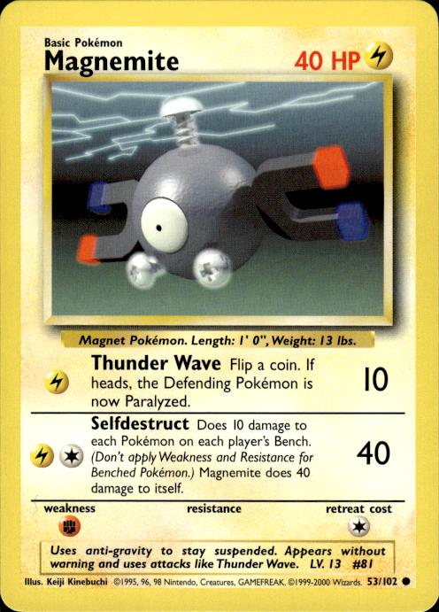 Pokemon Magnemite 53/102 Base Set 4th Print 1999-2000 Common Near Mint
