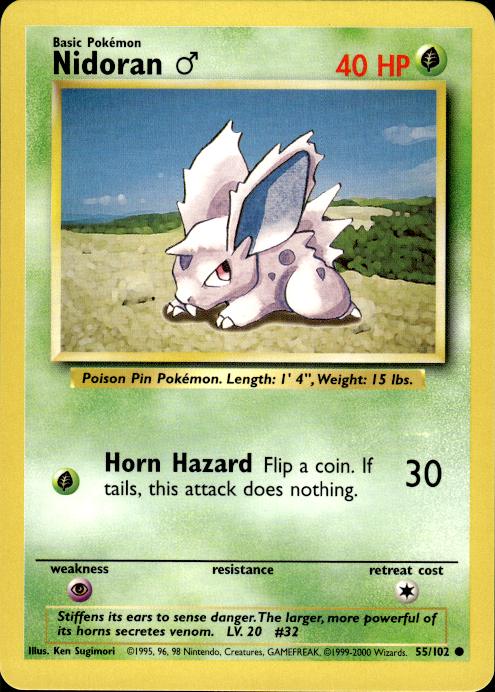 Pokemon Nidoran M 55/102 Base Set 4th Print 1999-2000 Common Near Mint