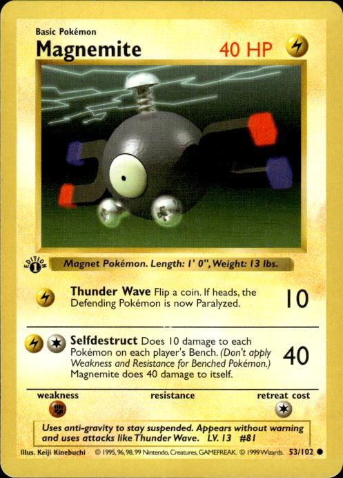 Pokemon Magnemite 53/102 Base Set Common 1st Edition Moderately Played