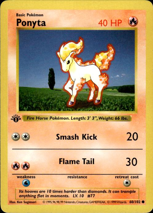 Pokemon Ponyta 60/102 Base Set Common 1st Edition Moderately Played
