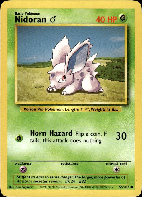 Pokemon Nidoran M 55/102 Base Set Common Near Mint