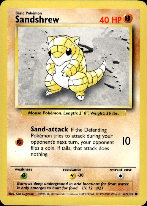 Pokemon Sandshrew 62/102 Base Set 4th Print 1999-2000 Common Near Mint