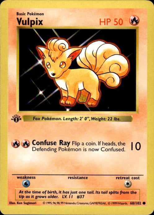 Pokemon Vulpix 68/102 Base Set Common 1st Edition Moderately Played