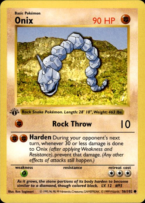 Pokemon Onix 56/102 Base Set Common 1st Edition Near Mint