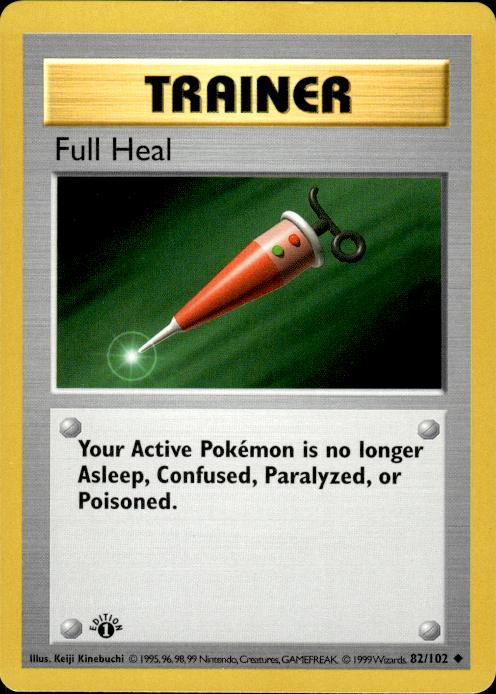 Pokemon Full Heal 82/102 Base Set Uncommon 1st Edition Moderately Played
