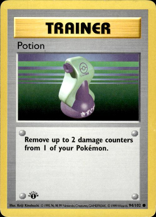 Pokemon Potion 94/102 Base Set Common 1st Edition Moderately Played
