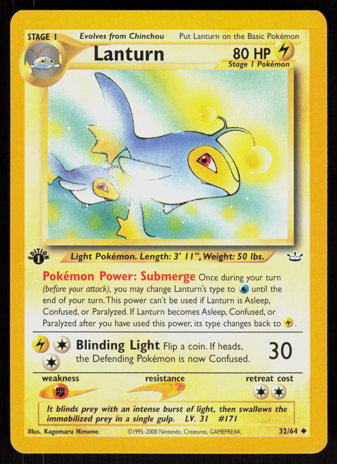 Pokemon Lanturn 32/64 Neo Revelation Uncommon 1st Edition Near Mint