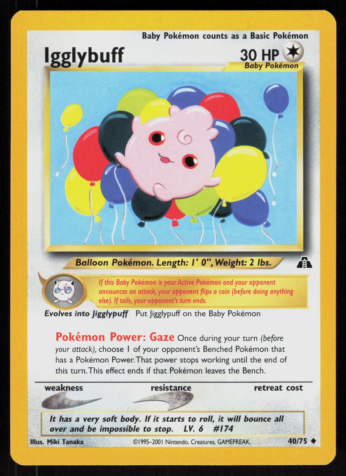 Pokemon Igglybuff 40/75 Neo Discovery Uncommon Near Mint