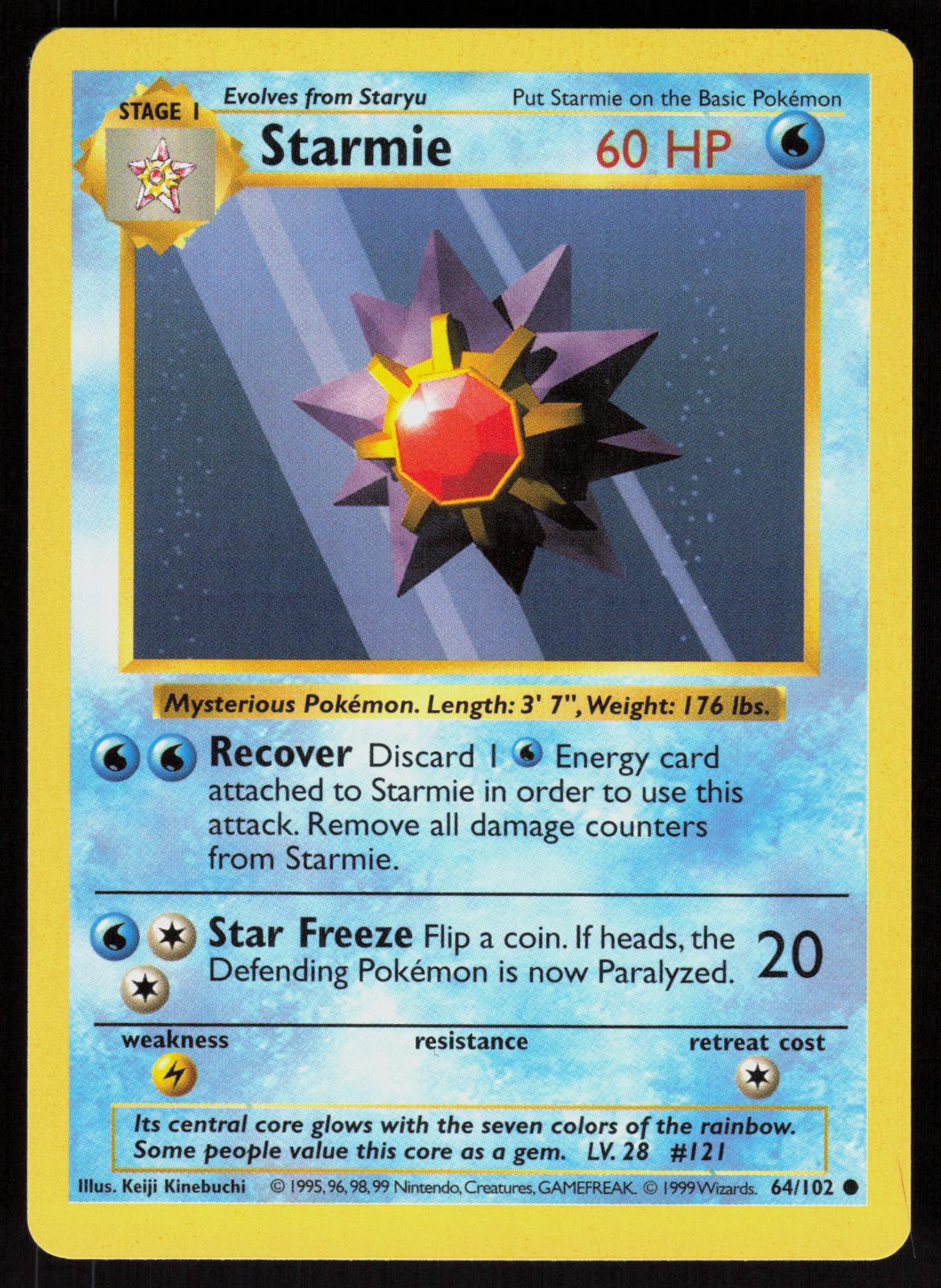 Pokemon Starmie 64/102 Base Set Shadowless Common Near Mint