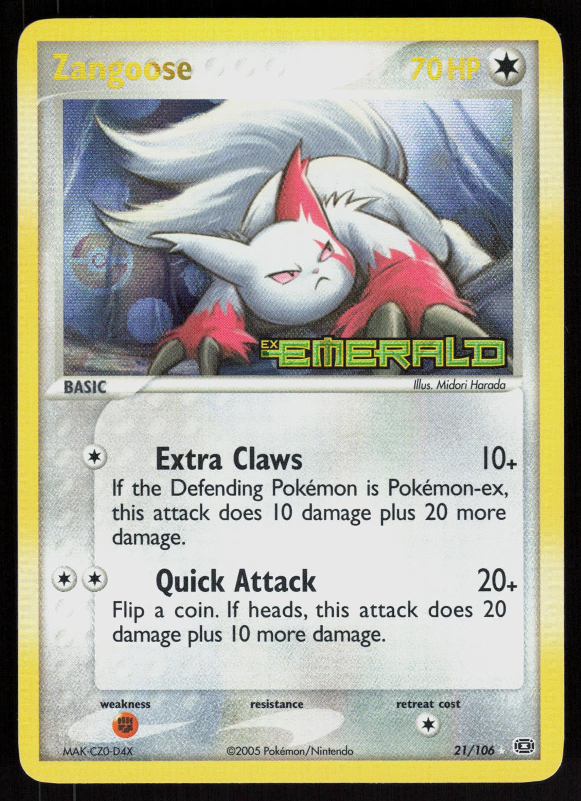 Pokemon Zangoose 21/106 Emerald Rare Reverse Holo Near Mint